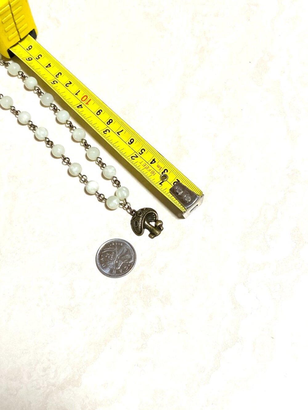 Natural Pale Green Serpentine Short Necklace, Gemstone & Bronze Round Mushroom - Picture 11 of 13
